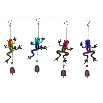 Home & garden decorated metal hanging frog bell wind chime set of 4