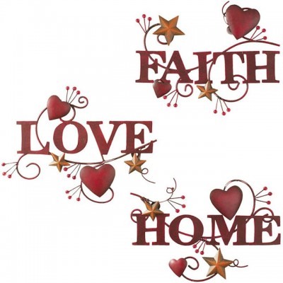 Set of 3 Metal Country Wall Art Home Faith Love Home Decoration Wall Art