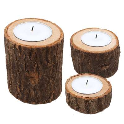 Wooden creative bark stump candle holder home decoration succulent small flower pot