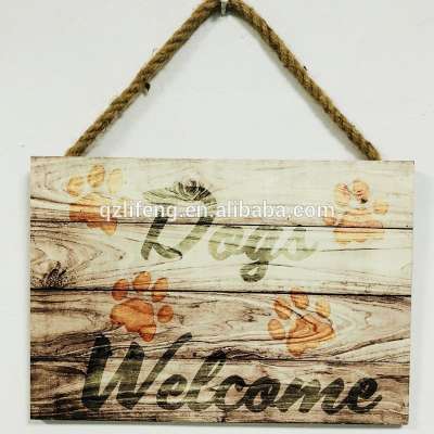 Pet dog paw print wall picture wooden plaque welcome sign