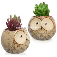 Set of 2 owl ceramic flower pots desk flower planters home decoration