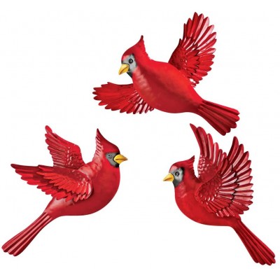 Set of 3 Metal Christmas Cardinal Bird Wall Decor