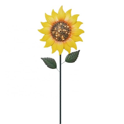 Metal sunflower yard stake with led light ornament