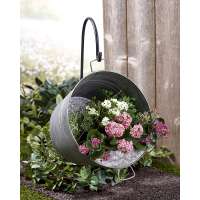 Galvanized Steel Metal Flower Pot with Hook Pail Planter for Gardens