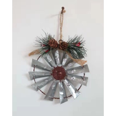 Galvanized Metal Windmill Hanging Ornament Wall Decoration